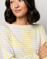 Load image into Gallery viewer, Long-Sleeved Boatneck Tee in White/Bright Yellow Stripe Jersey
