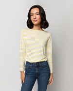 Load image into Gallery viewer, Long-Sleeved Boatneck Tee in White/Bright Yellow Stripe Jersey
