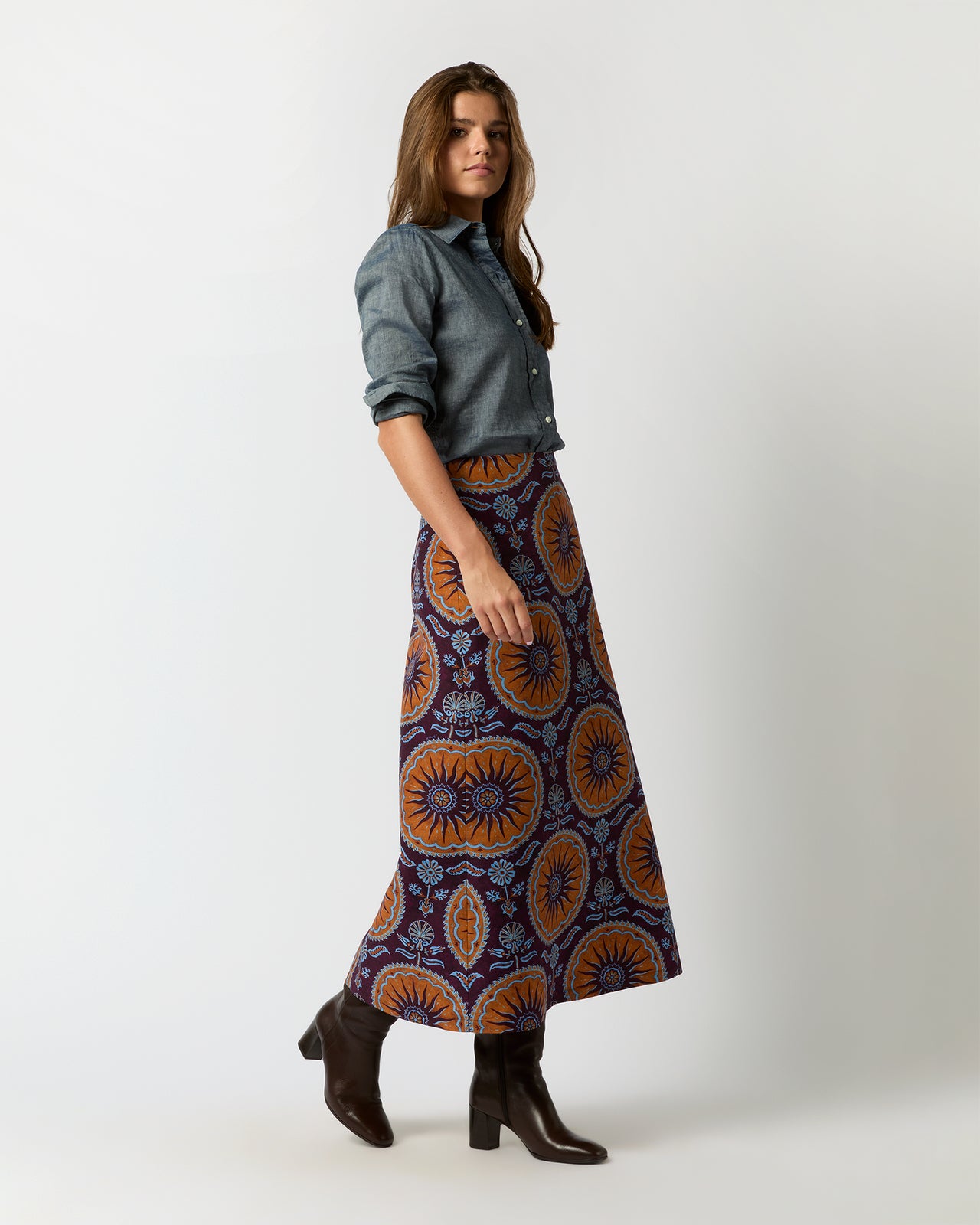 A-Long Skirt in Purple Sovereign Cady Wool