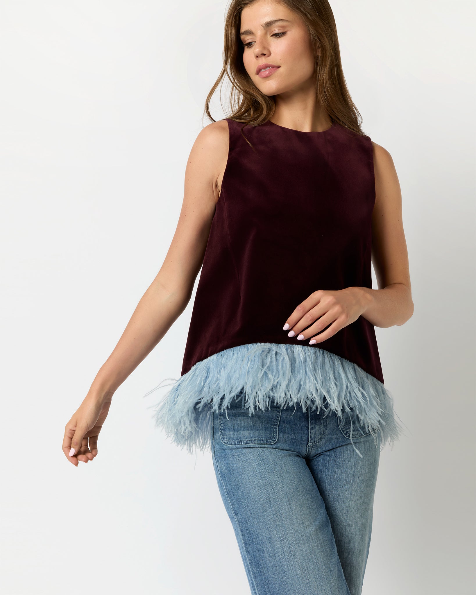 La Scala Top (With Feathers) in Bordeaux Velvet