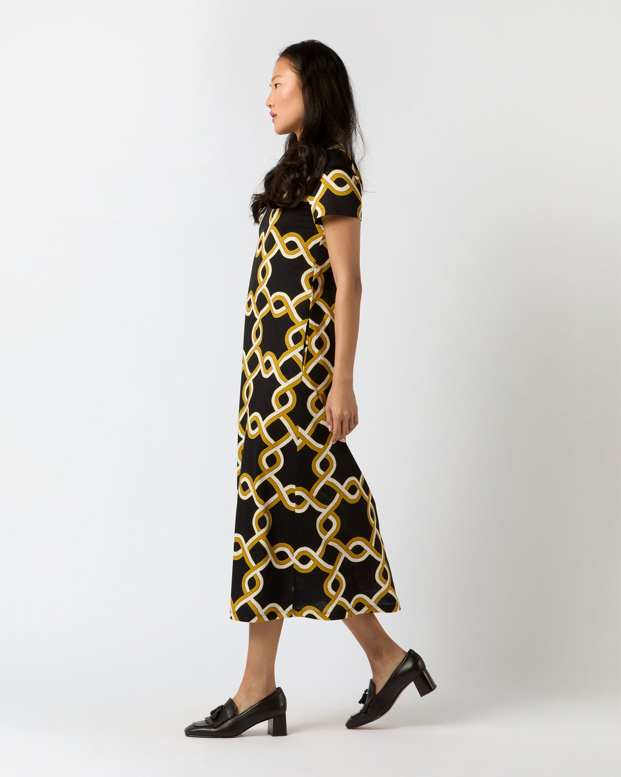 Sporty Swing Dress in Black Tackle Summer Poplin