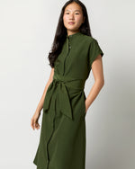 Load image into Gallery viewer, Gianna Maxi Shirtdress in Olive Cotton/Nylon Faille
