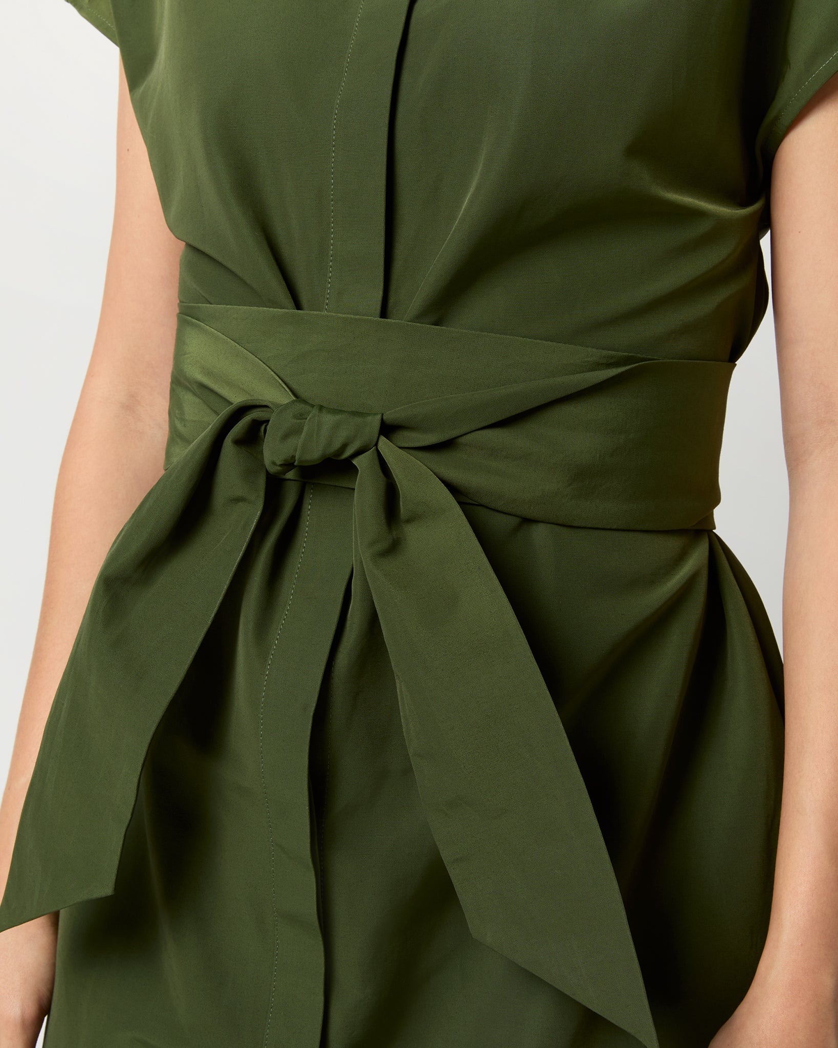 Gianna Maxi Shirtdress in Olive Cotton/Nylon Faille