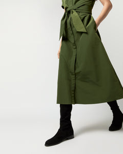 Gianna Maxi Shirtdress in Olive Cotton/Nylon Faille