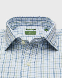 Slim-Fit Spread Collar Sport Shirt in Green/Blue Multi Check Poplin