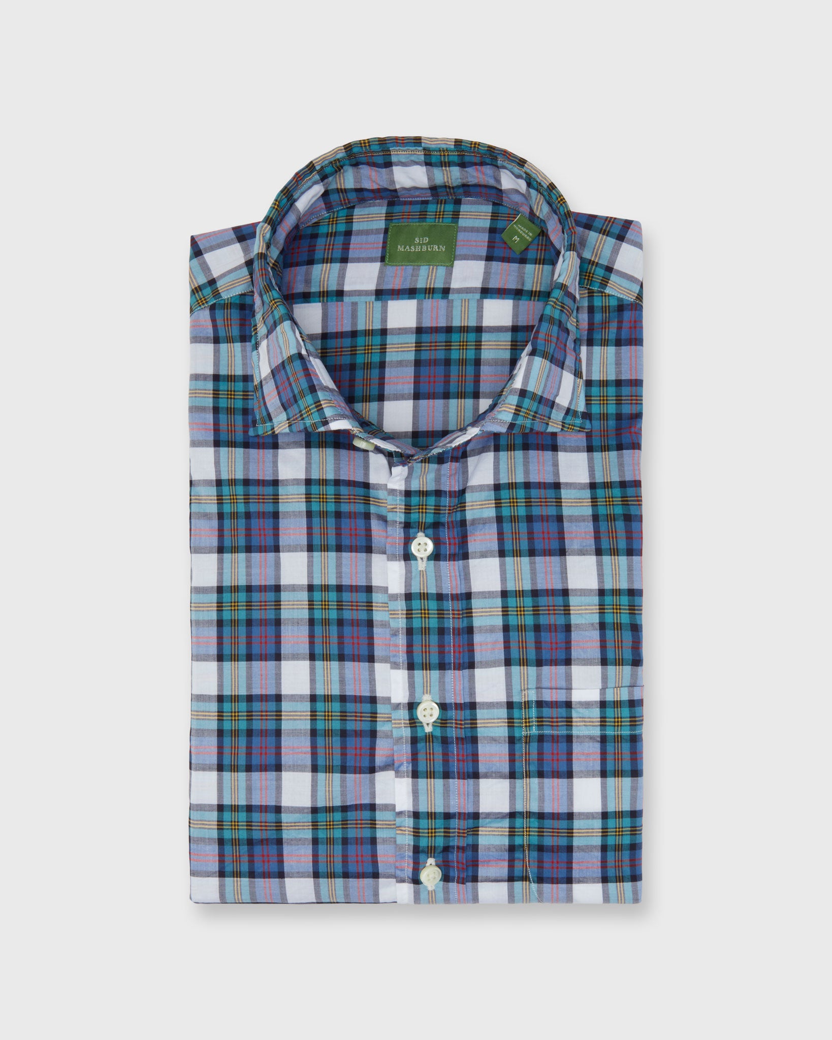 Spread Collar Sport Shirt in Spruce/Yellow/Red Plaid Poplin