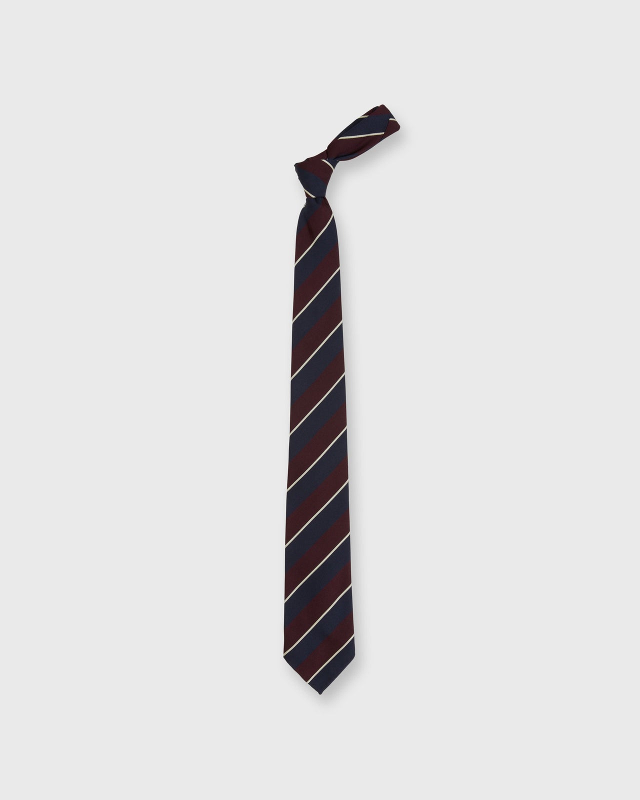 Silk/Cotton Mogador Tie in Burgundy/Navy/Bone Stripe