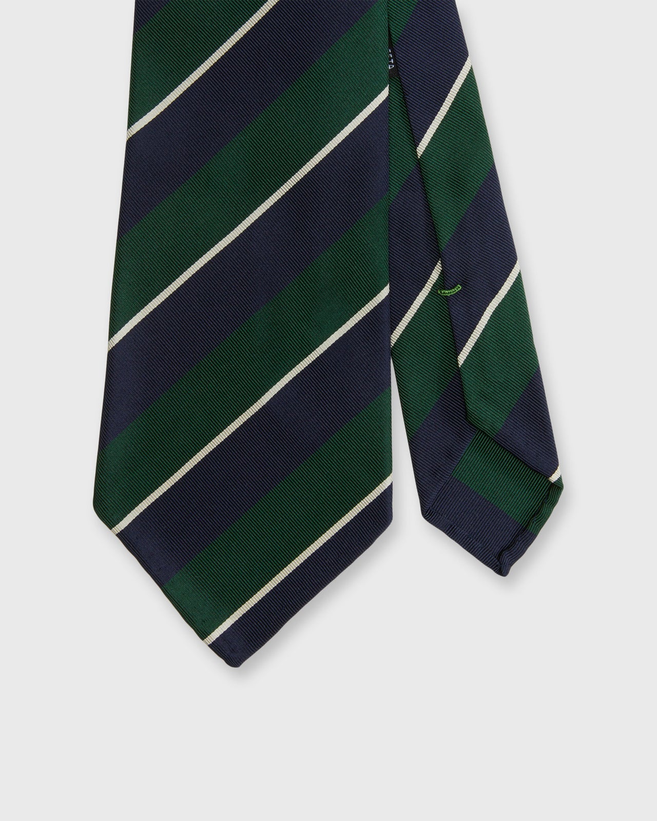Silk/Cotton Mogador Tie in Green/Navy/Bone Stripe