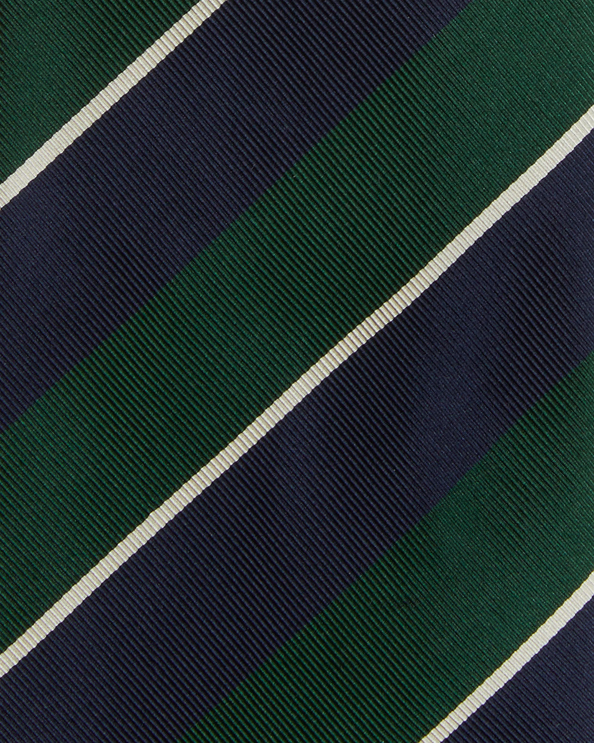 Silk/Cotton Mogador Tie in Green/Navy/Bone Stripe