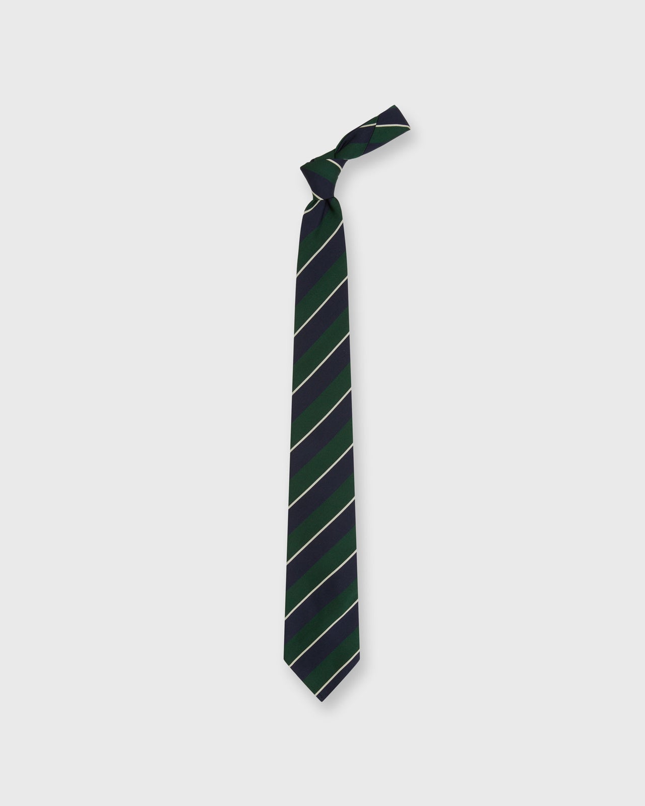Silk/Cotton Mogador Tie in Green/Navy/Bone Stripe
