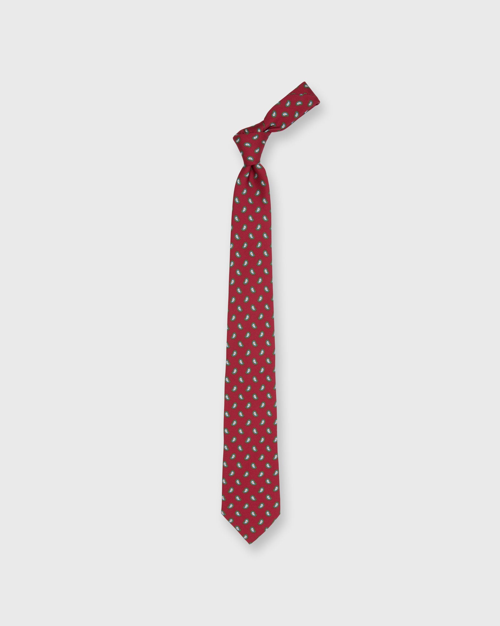 Silk Print Tie in Red/Green/Sky Paisley