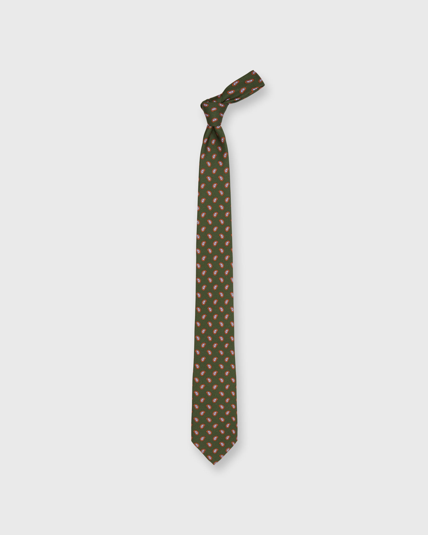 Silk Print Tie in Olive/Orange/Sky Paisley