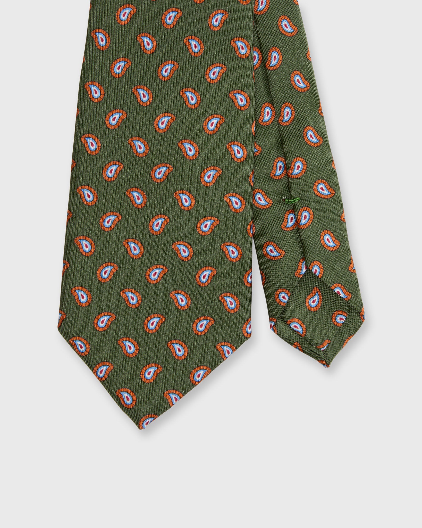 Silk Print Tie in Olive/Orange/Sky Paisley