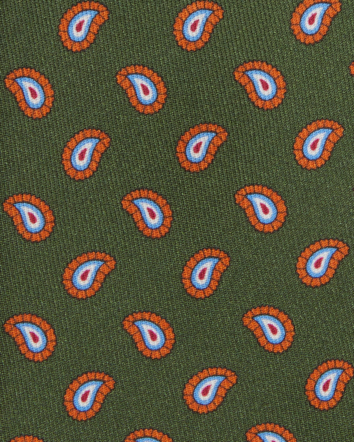 Silk Print Tie in Olive/Orange/Sky Paisley