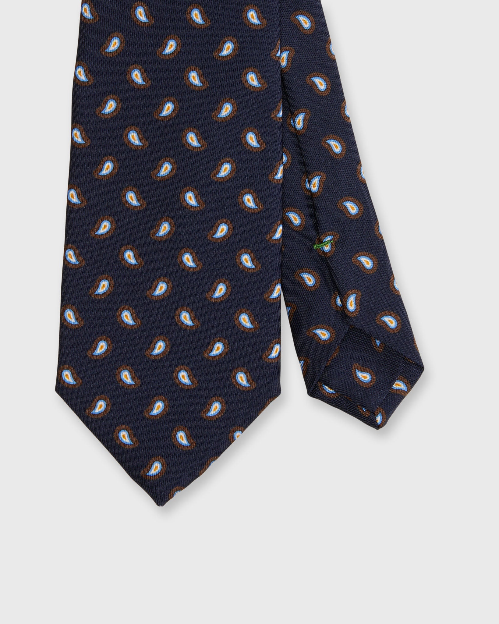 Silk Print Tie in Navy/Tobacco/Sky Paisley