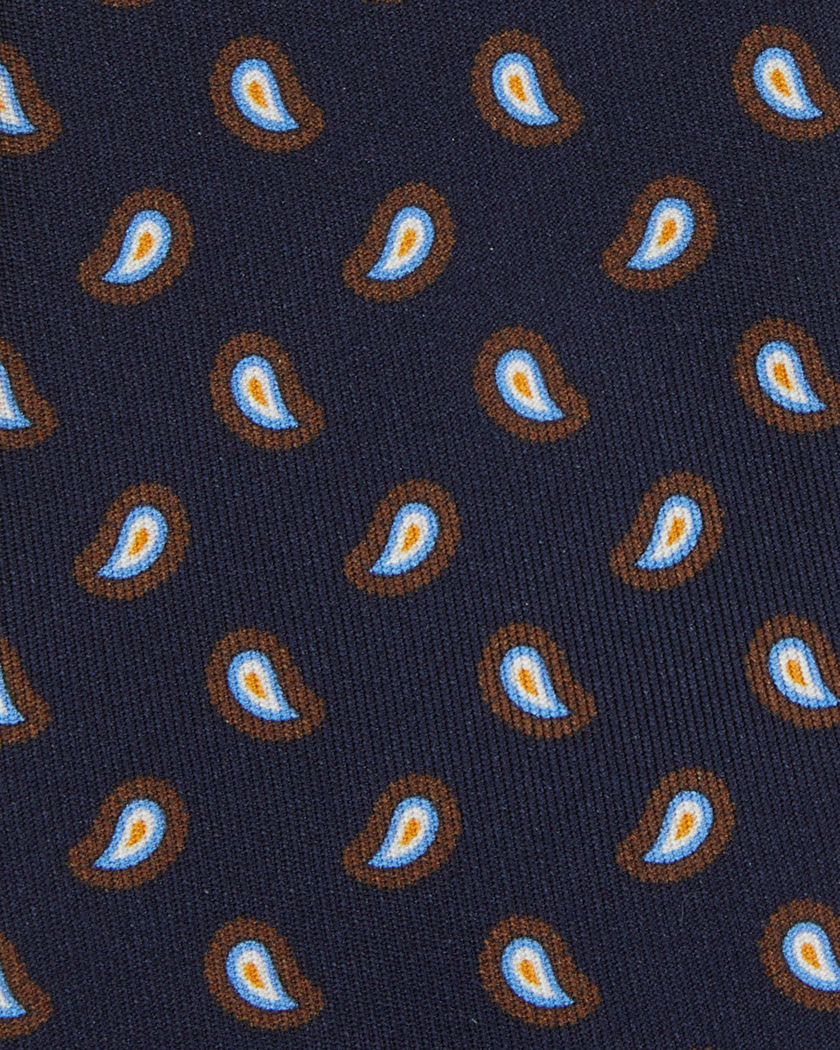 Silk Print Tie in Navy/Tobacco/Sky Paisley