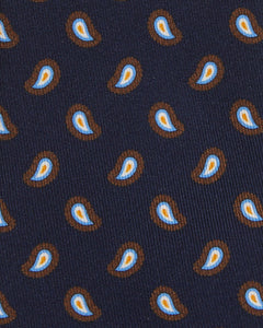 Silk Print Tie in Navy/Tobacco/Sky Paisley