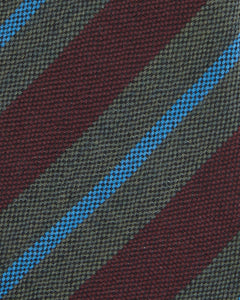 Wool Hopsack Tie in Burgundy/Olive/Glacier Stripe