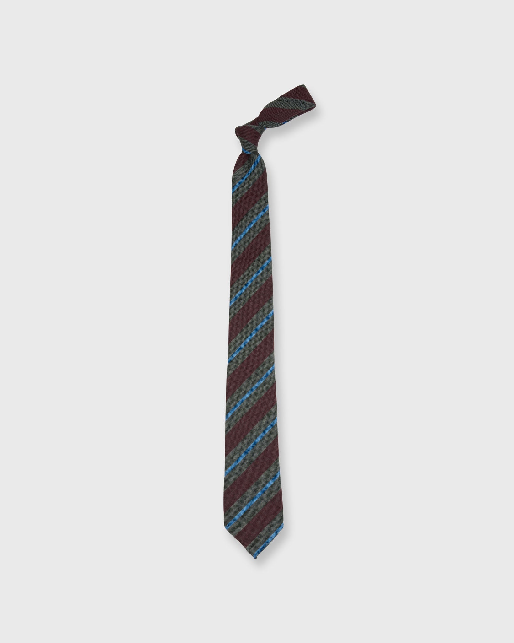 Wool Hopsack Tie in Burgundy/Olive/Glacier Stripe