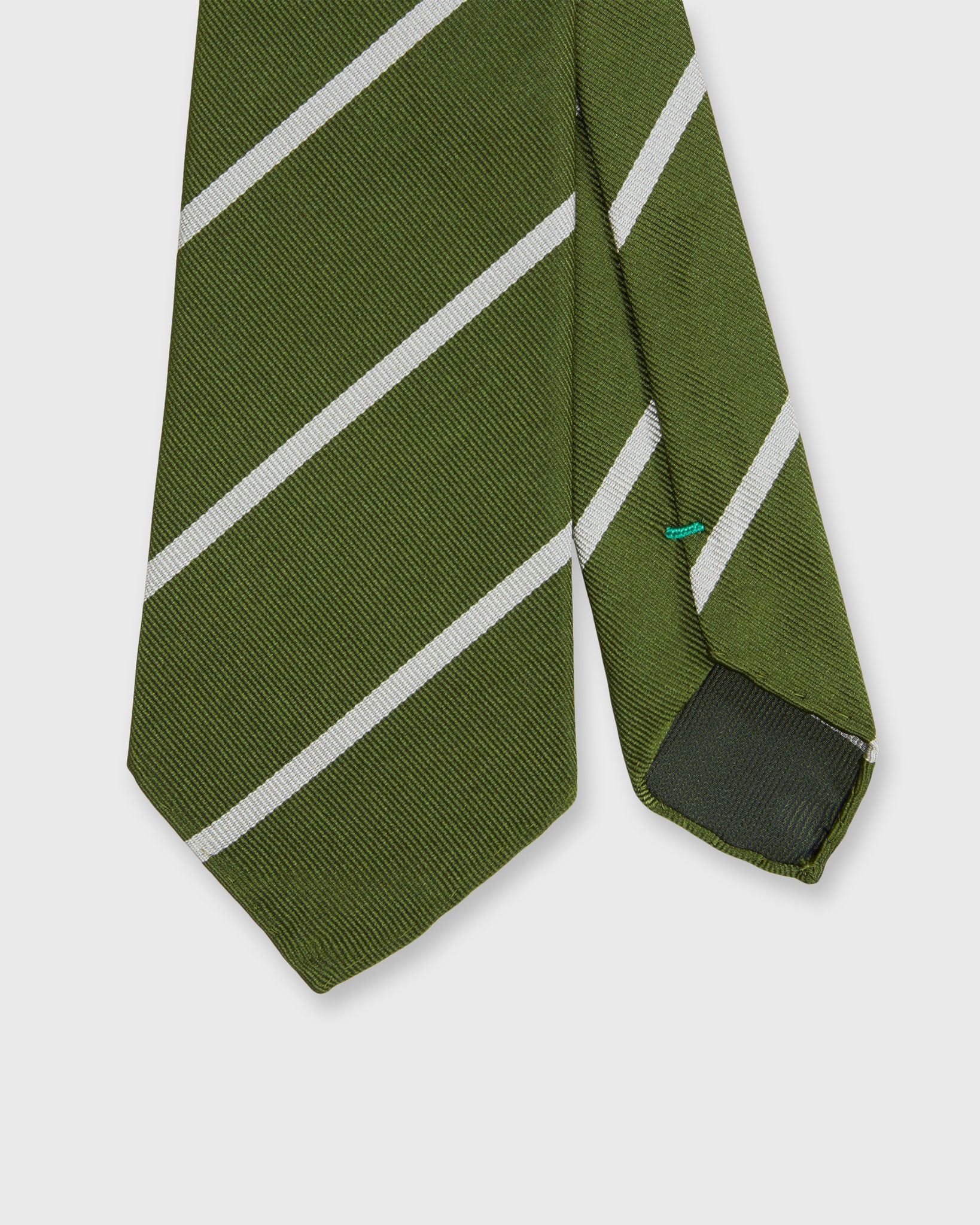 Silk Woven Tie in Moss/Bone Bar Stripe