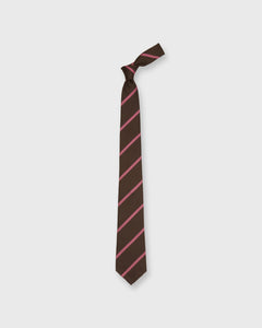 Silk Woven Tie in Chocolate/Pink Bar Stripe