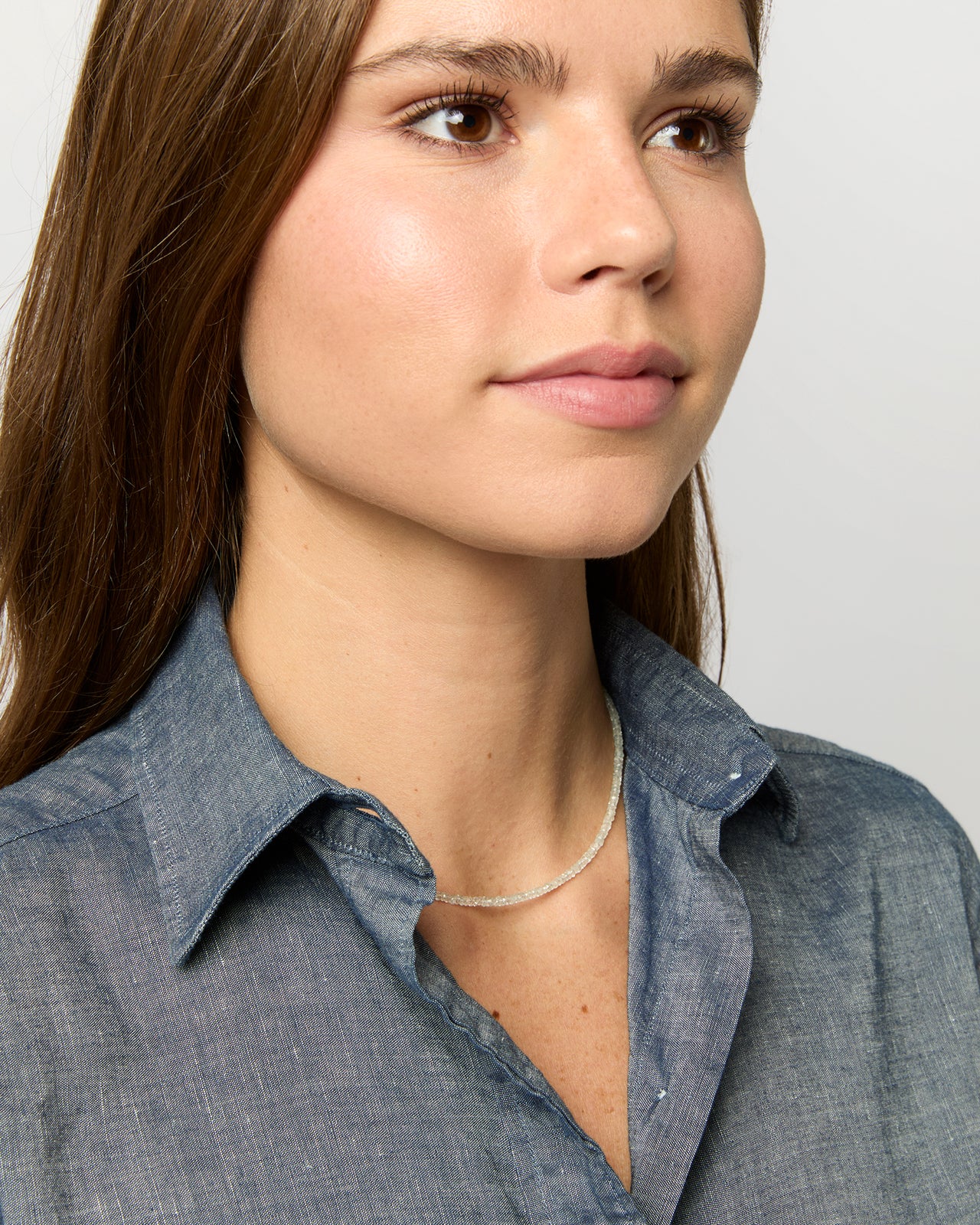 Tiny Beaded 14K Gold Necklace in Light Aquamarine