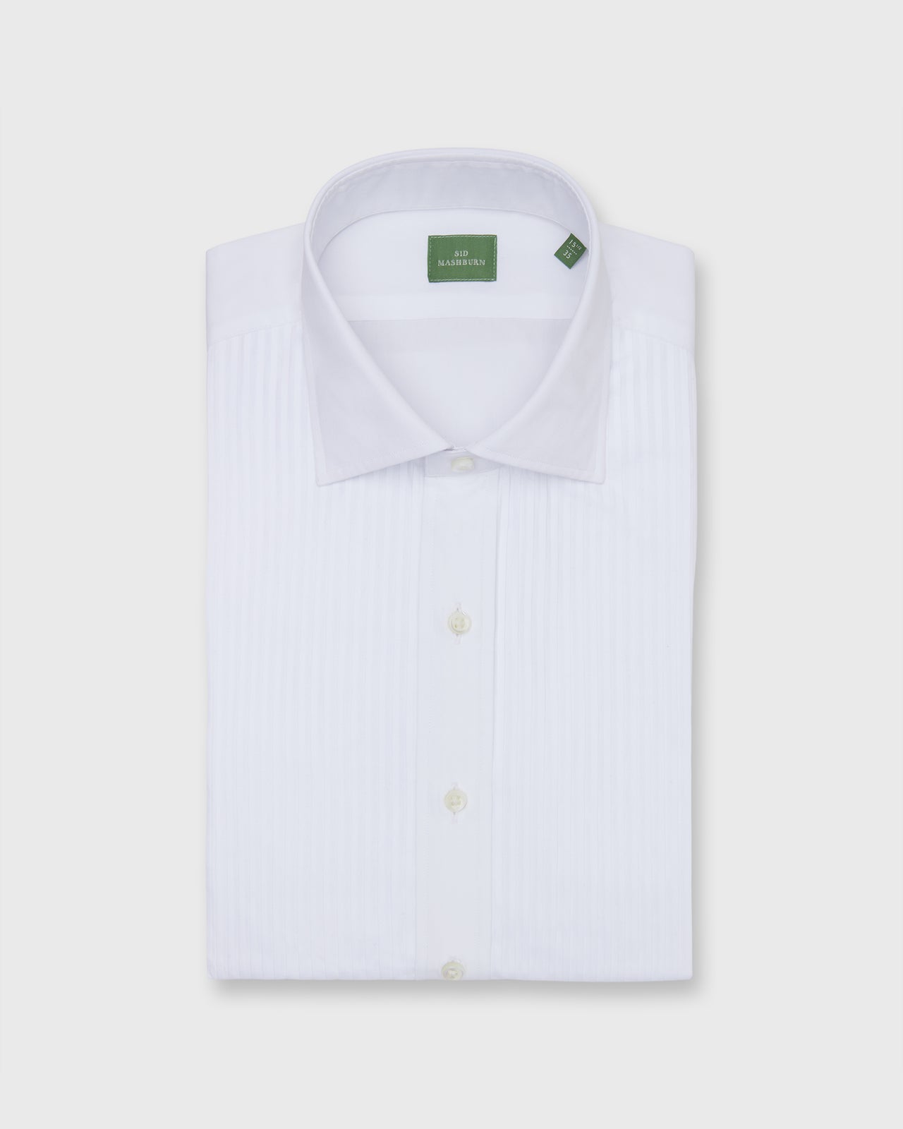 French-Cuff Pleated Bib-Front Tuxedo Shirt in White Poplin