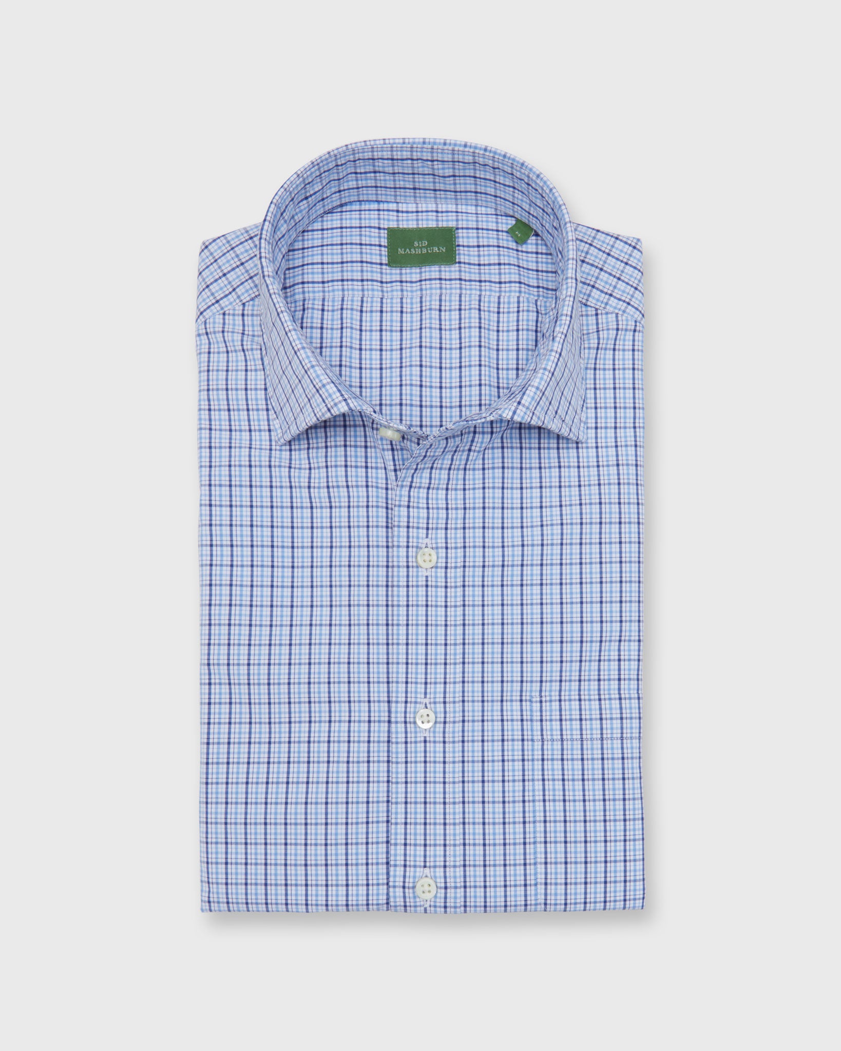 Spread Collar Sport Shirt in Blue/Multi Check Poplin