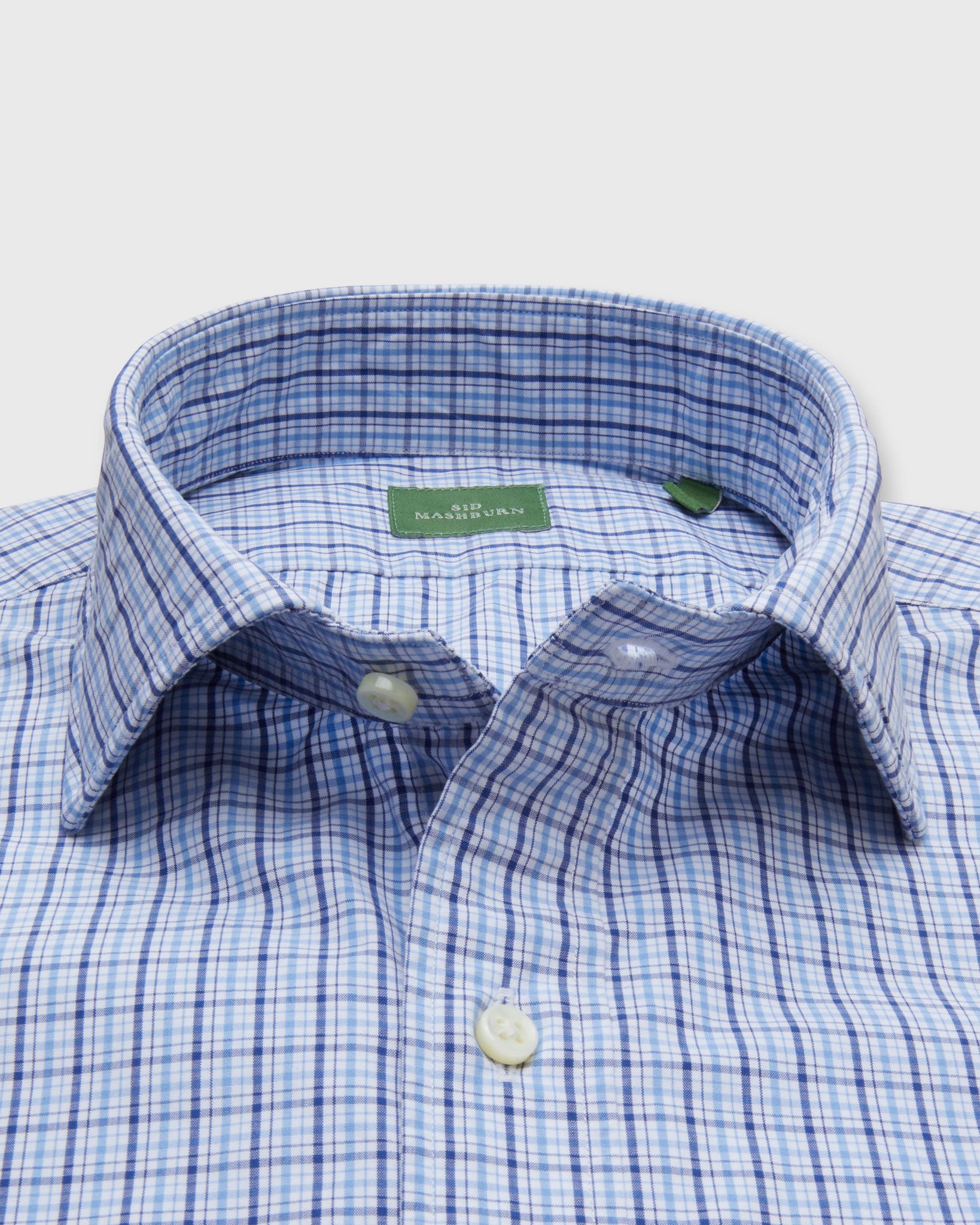 Spread Collar Sport Shirt in Blue/Multi Check Poplin