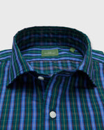 Load image into Gallery viewer, Spread Collar Sport Shirt in Hunter/Peri/Yellow Plaid Poplin
