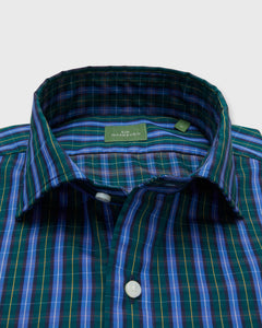 Spread Collar Sport Shirt in Hunter/Peri/Yellow Plaid Poplin