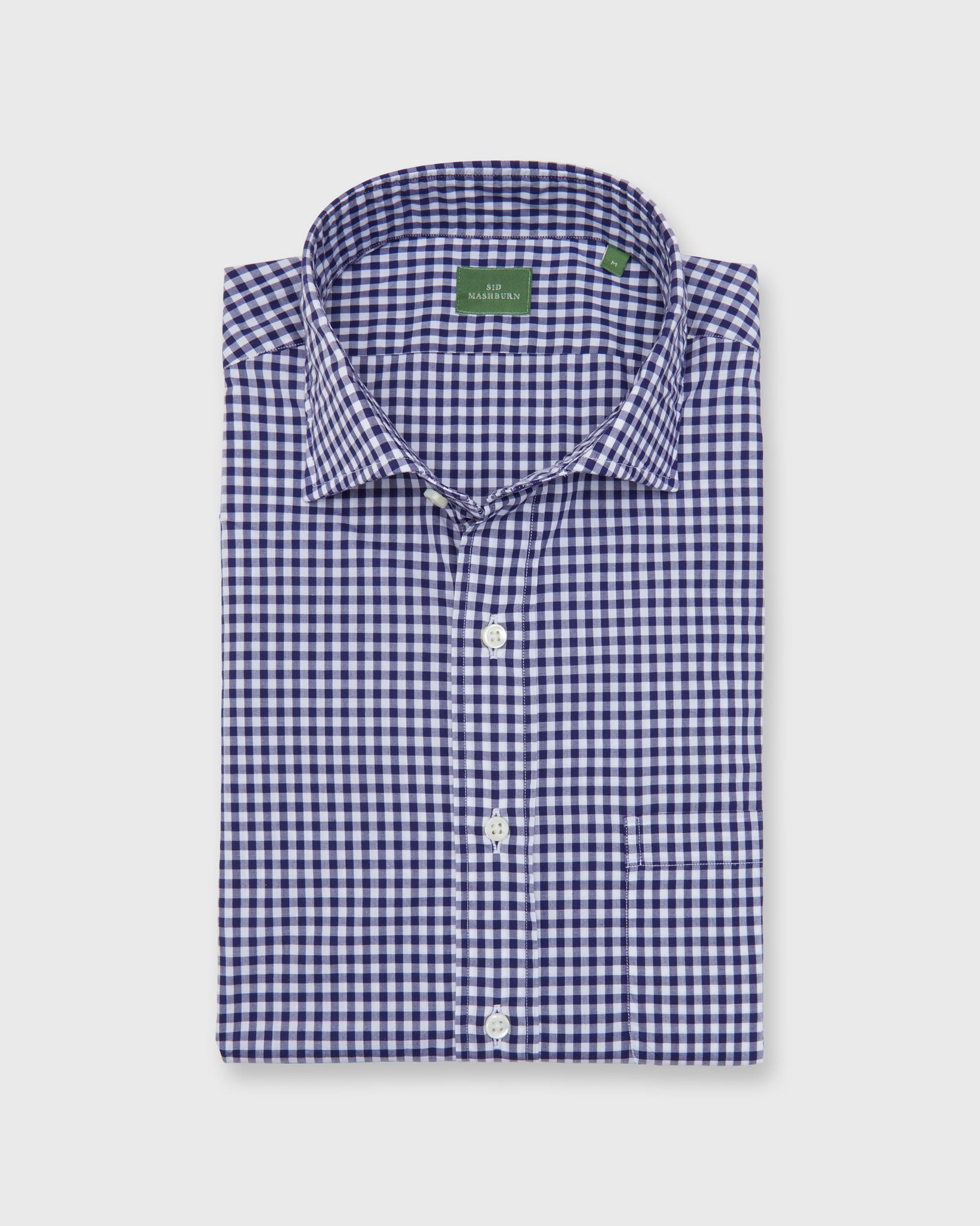 Spread Collar Sport Shirt in Navy Gingham Poplin