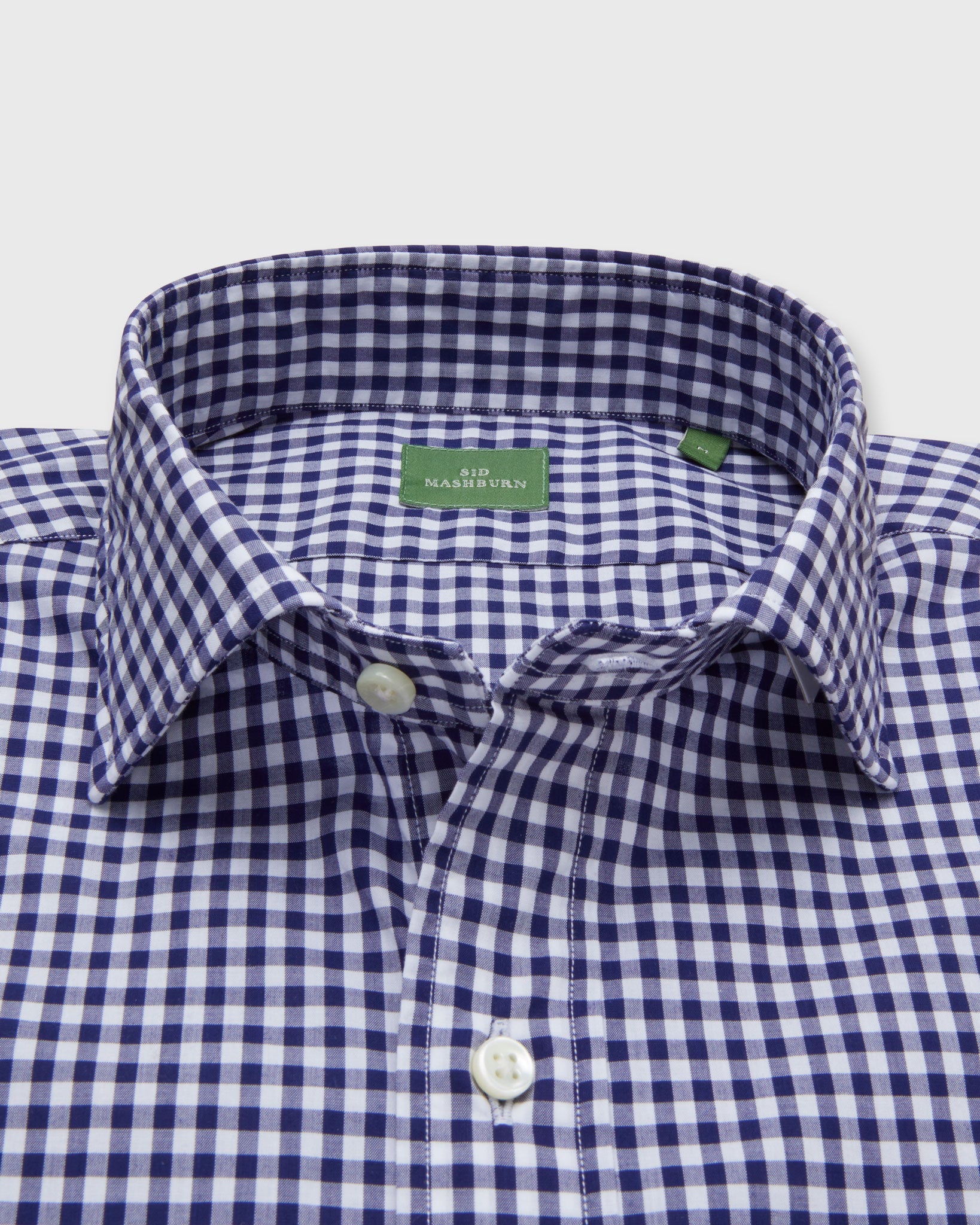 Spread Collar Sport Shirt in Navy Gingham Poplin