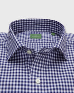 Load image into Gallery viewer, Spread Collar Sport Shirt in Navy Gingham Poplin
