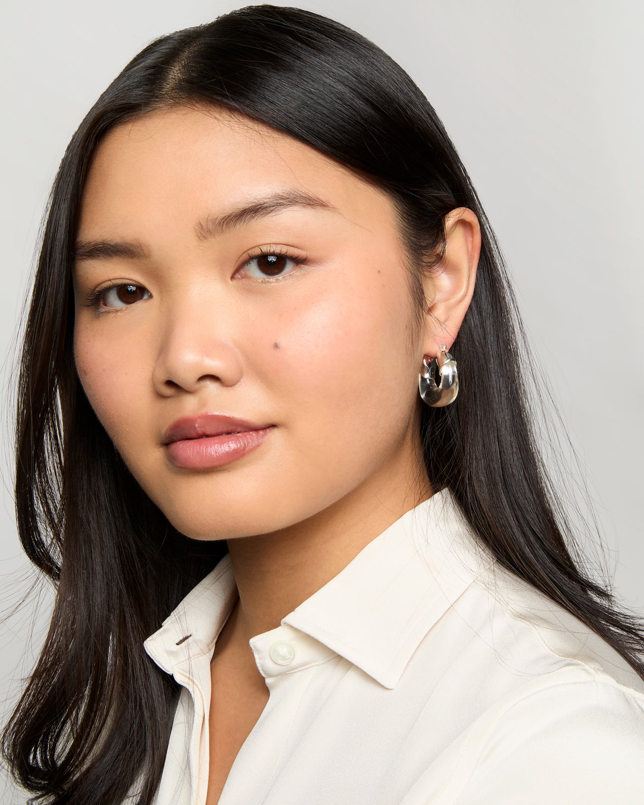 Mini Organic Hoop Earrings in Silver Clear