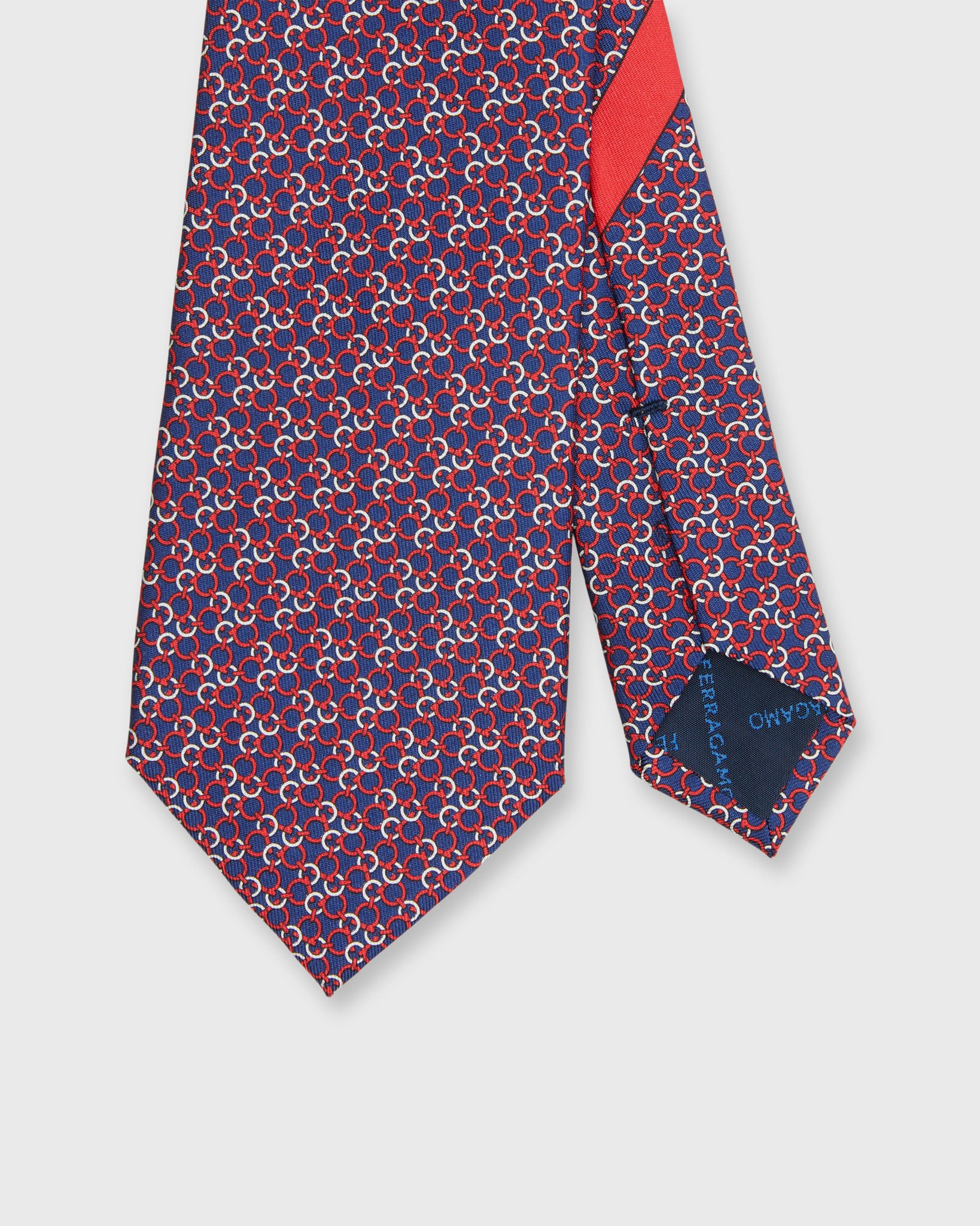 Silk Print Tie in Dark Blue/Red Link