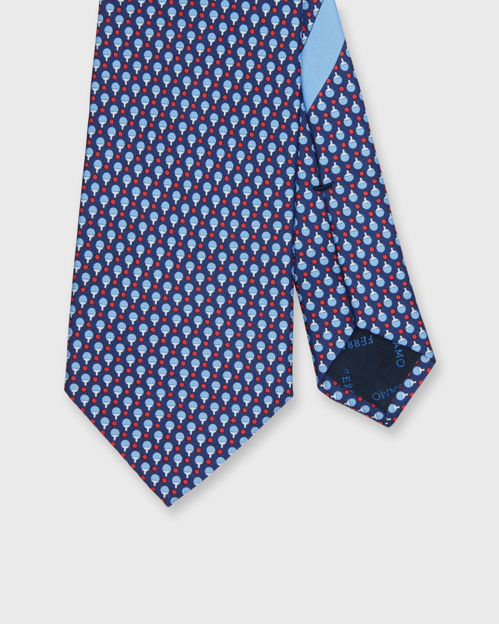 Silk Print Tie in Navy/Red Ping Pong