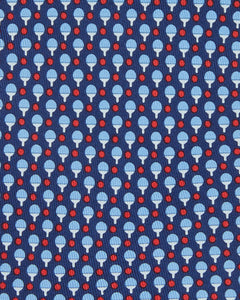 Silk Print Tie in Navy/Red Ping Pong