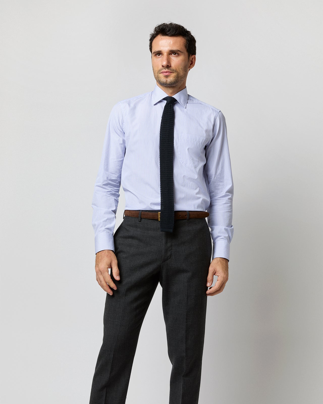 Spread Collar Dress Shirt in Blue Stripe End-On-End Spread Collar Dress Shirt in Blue Stripe End-On-End