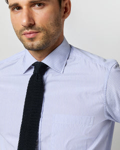 Spread Collar Dress Shirt in Blue Stripe End-On-End