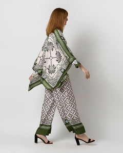 Foulard Shirt in Green Mirage Placée Silk Twill