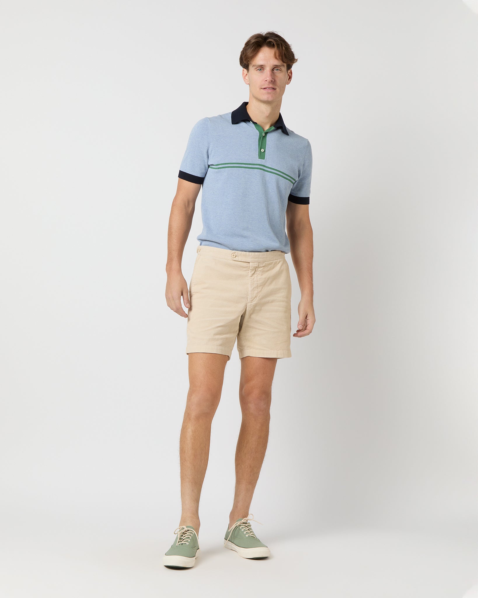 Rally Polo Sweater in Heather Sky/Navy/Ivy Cotton