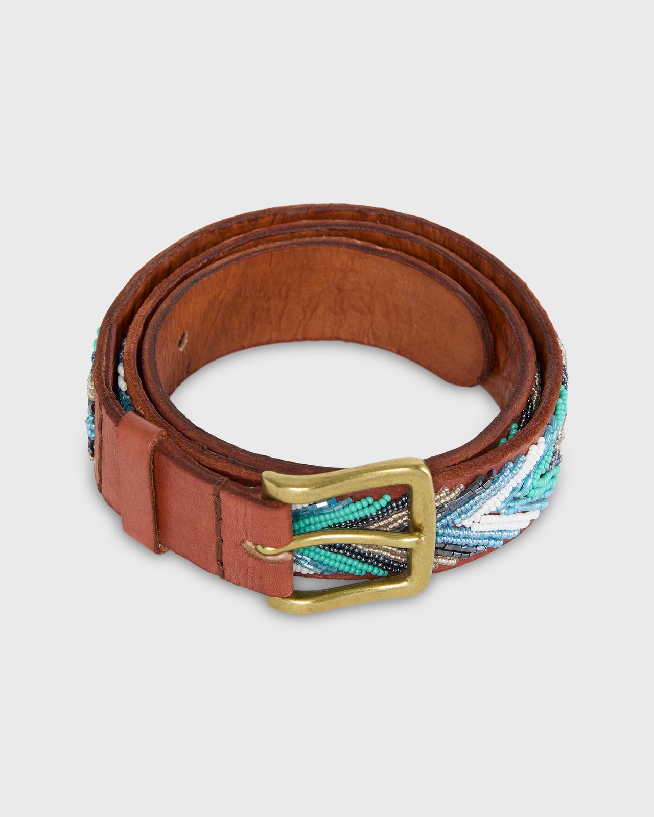 1.25" African Beaded Belt in Turquoise Bullet Arrow