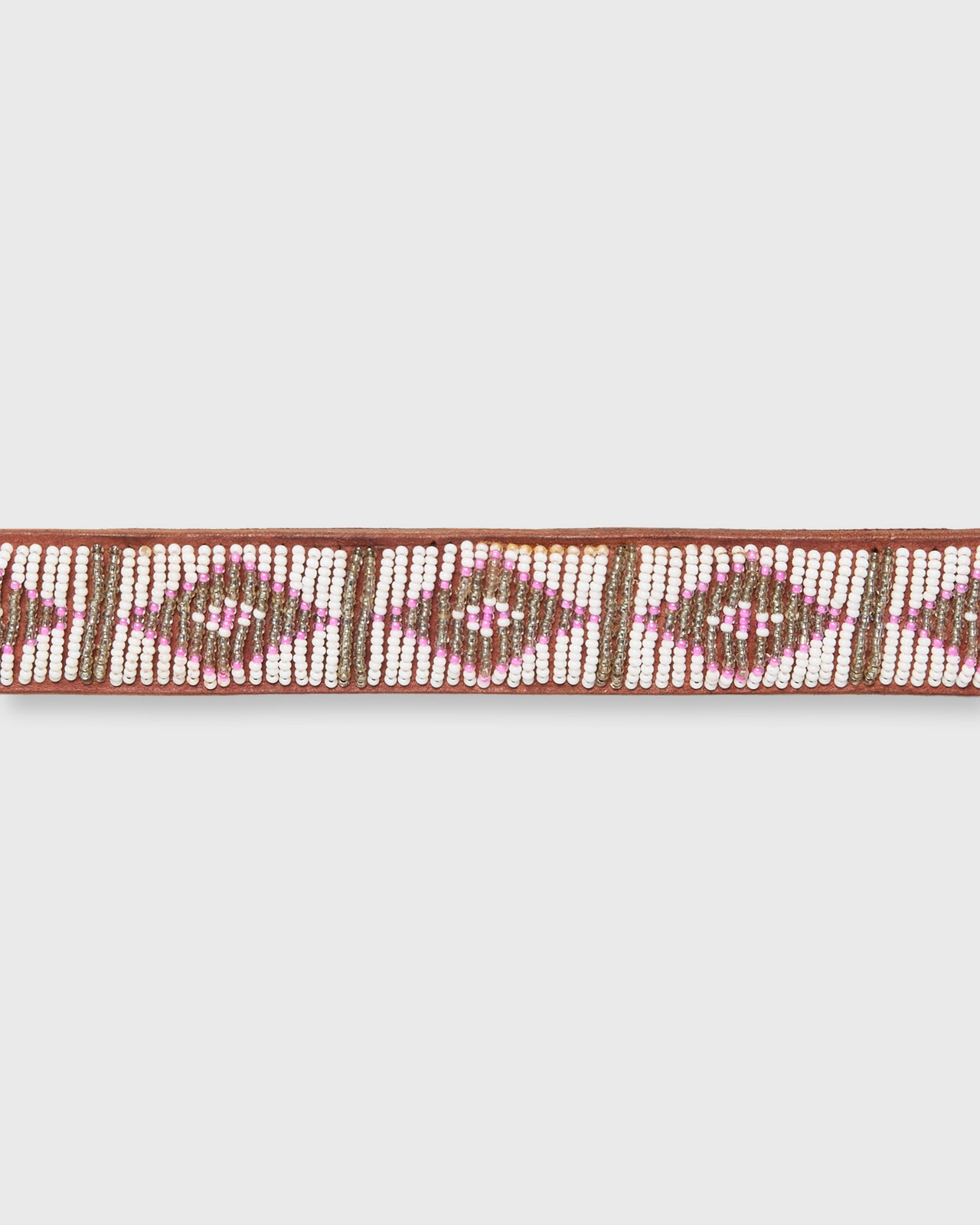 1.25" African Beaded Belt in White/Pink Triangle
