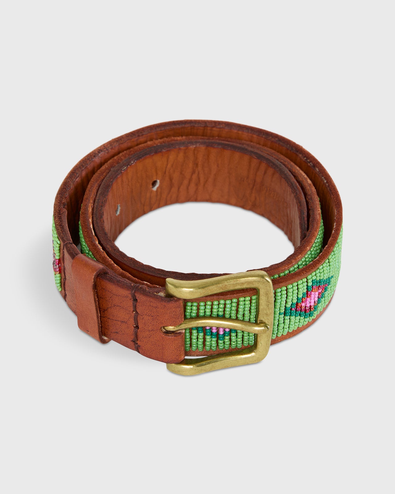 1.25" African Beaded Belt in Alo Green Belmasi