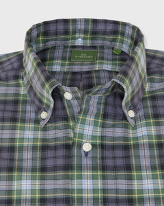 Button-Down Sport Shirt in Navy/Blue/Yellow Summer Tartan Poplin