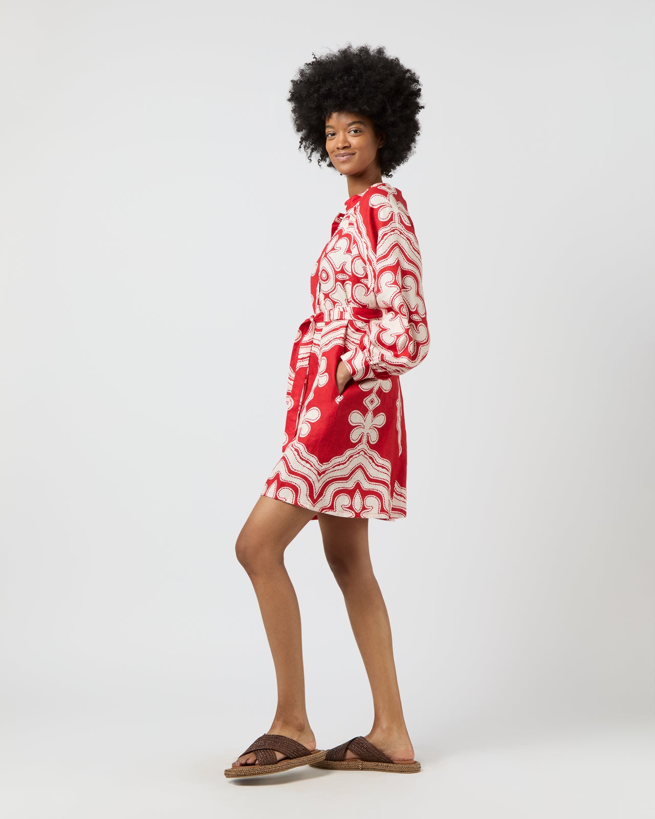 Meaza Button Up Dress in Niku Red