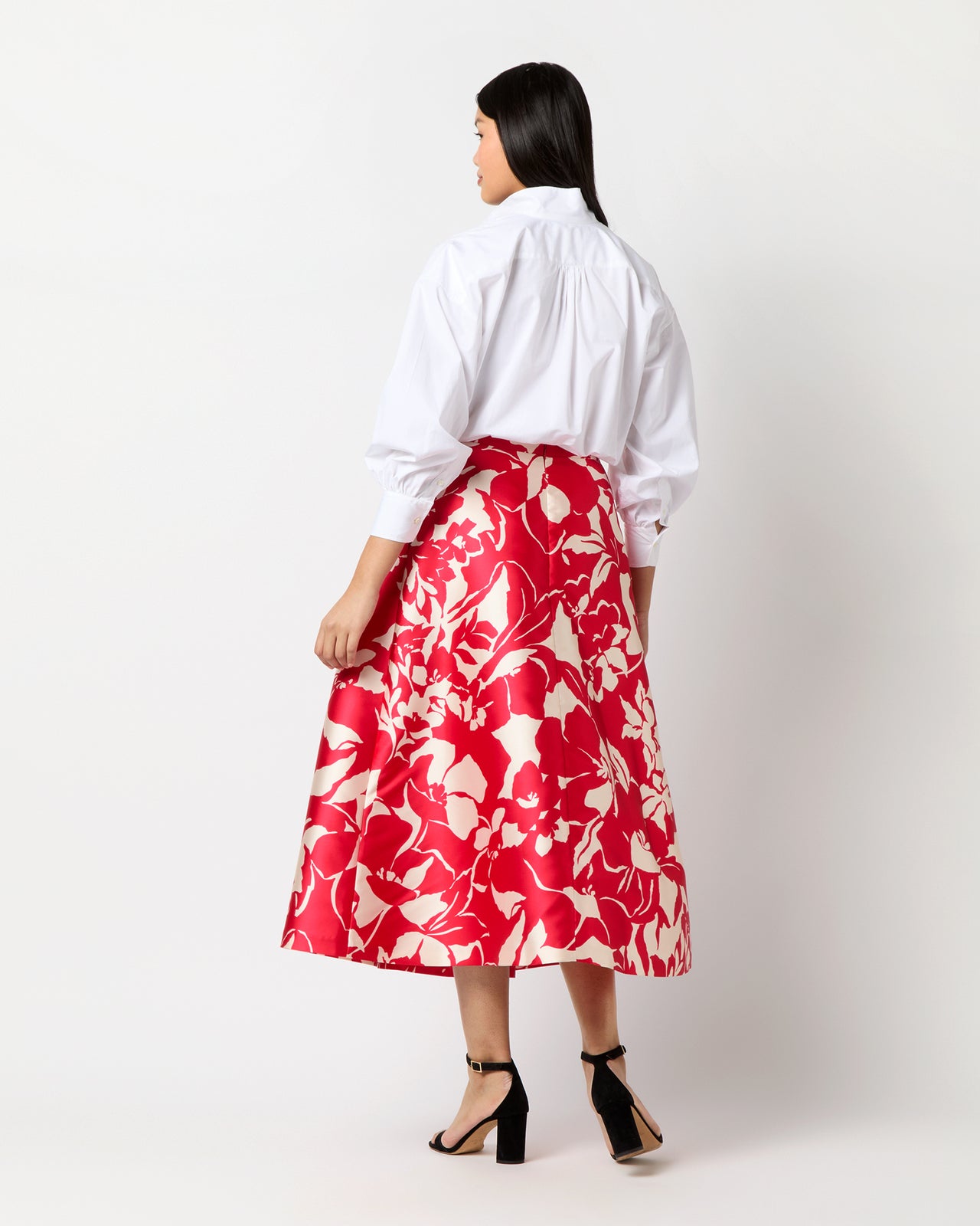 Elana Skirt in Red/Natural Bold Abstract Flower Mikado