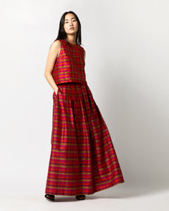 Pleated Wrap Skirt in Winter Madras Silk Shantung