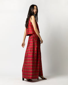 Pleated Wrap Skirt in Winter Madras Silk Shantung